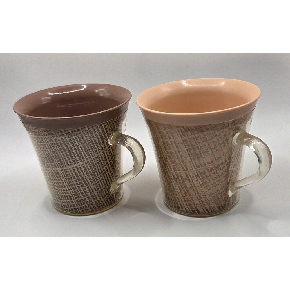 Set of 2 VTG 60s MCM Raffiaware-Type Thermo-Temp Cups Mugs Insulated Tiki